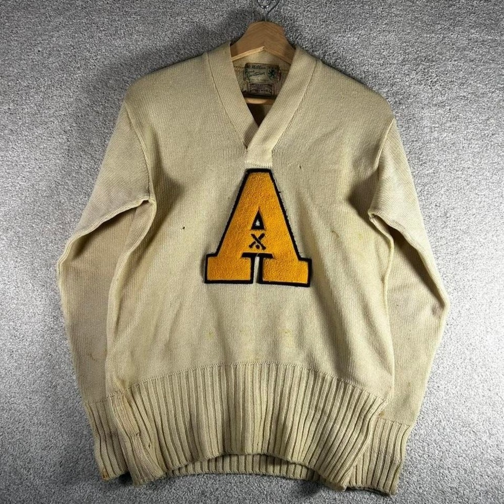 True vintage 50s/60s McMillan sportswear distressed wool knit varsity sweater